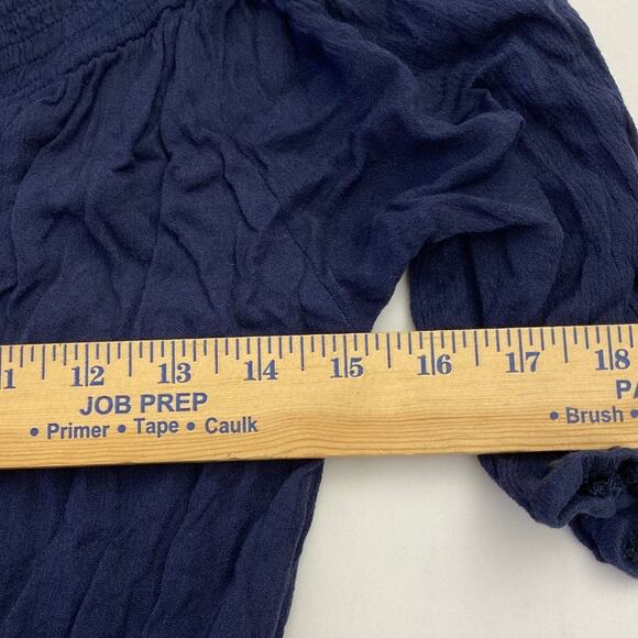 Lace Up Front Ruffled Cropped M Long Sleeve Blouse Top Navy Blue Pirate Medieval - Picture 7 of 8